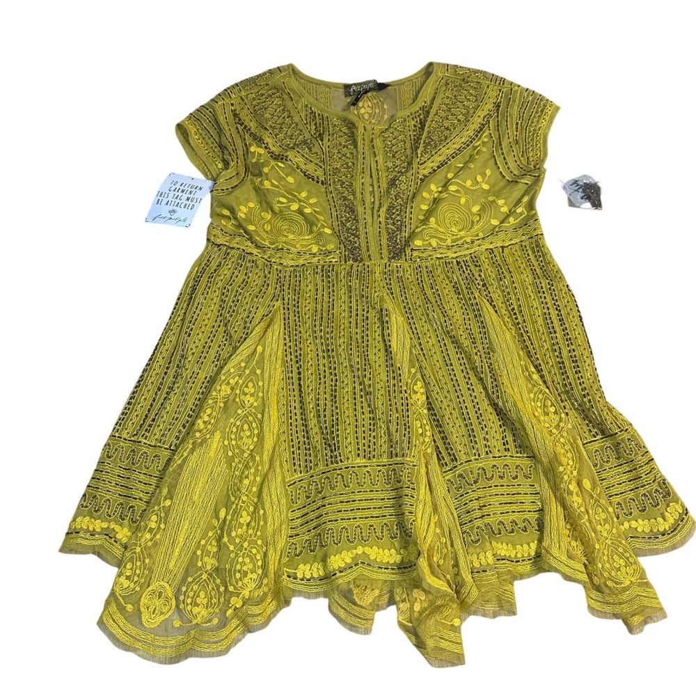 Free People Willow Embellished Mini Dress Olive Green Lace Beaded XS NWT